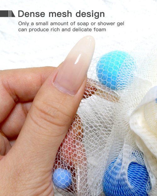 Loofah Sponge, 50g Loofah Exfoliating Body Scrubber, Dense Mesh Exfoliating Sponges with Tight Knot Design, Gentle and Durable Bath Poufs for Rich Foam & Deep Cleansing (4 Pack-1)