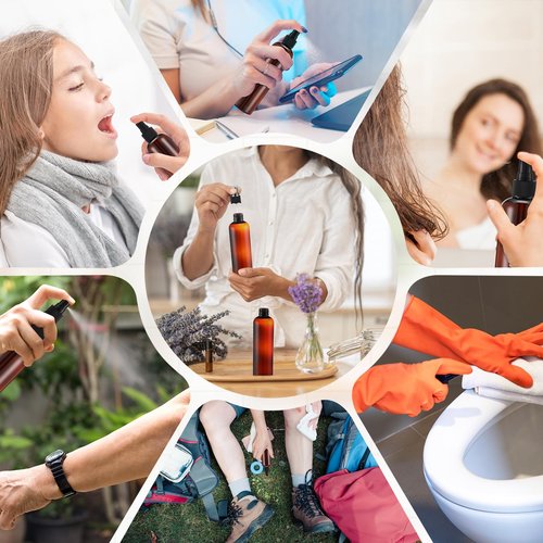 Eccliy 32 Pcs 8 oz Spray Bottles Fine Mist Cleaning Bottles Clear Empty Plastic Travel Sprayer Refillable Sprayer with Cap for Cleaning Solutions Oils Travel Perfumes(Amber,Clear)