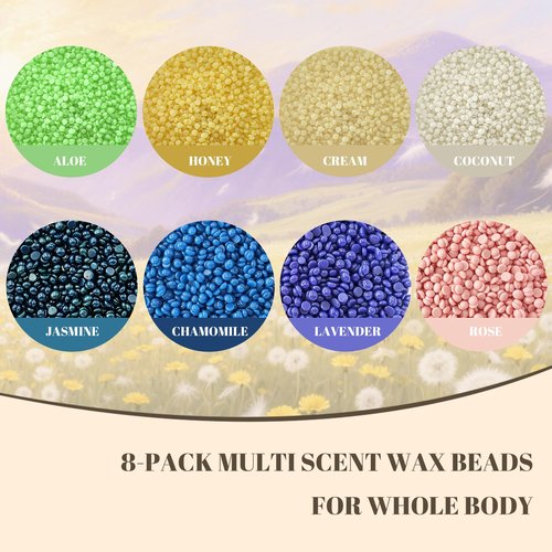 FEAMIRIA 800g/1.76lb Wax Beads 8 Packs,Hard Wax Beads with 8 Go-To Scents - Wax Beads for Brazilian Bikini & Coarse/Stubborn Hair Removal, Hard Wax for Body, Face,Legs At-Home Waxing