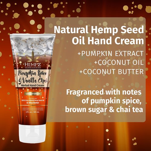 Hempz Pumpkin Spice & Vanilla Chai Moisturizing Hand Cream Lotion (3 Oz) – Mini Fall Scented Travel Cream Skin Care for Women & Men, Made with Shea Butter for Combatting Dry Hands while Travelling