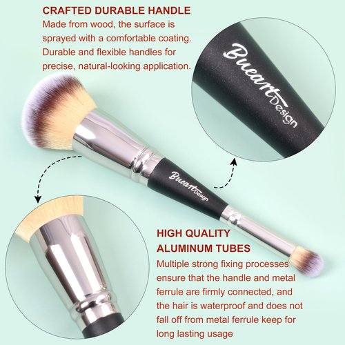 Bueart Design Dual Ended Foundation & Concealer Brush in One for liquid cream blending Cosmetics makeup brushes with Dense ultra soft Hair,Ideal for Sensitive Skin