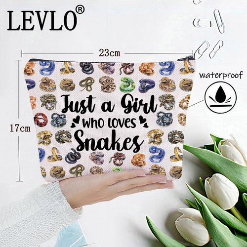 LEVLO Funny Snake Cosmetic Makeup Bag - Just A Girl Who Loves Snakes - Makeup, Travel - Canvas - Female - Cosmetic Case