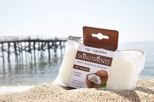 Spongeables Skinutrients Anti-Cellulite Body Wash in a Sponge, Spa Cellulite Massager, Reduce The Appearance of Cellulite, Moisturizer and Exfoliator, Colada Coconut, 1 Count