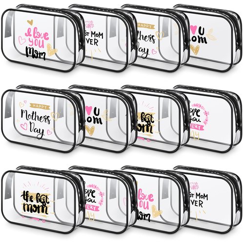 Abbylike 12 Pcs 7 x 4.7 x 2.4'' Mother's Day Cosmetic Bag Mother's Day Gifts Accessories for Makeup Clear PVC Case Toiletry Zipper Pouch for Mom Women Travel Vacation