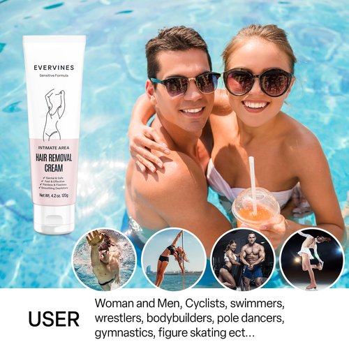 Evervines Hair Removal Cream for Women: Fast & Painless Depilatory for Bikini Pubic Legs Arms Underarms - Sensitive Skin Safe - Travel & Home Use with Scraper – 4.2oz