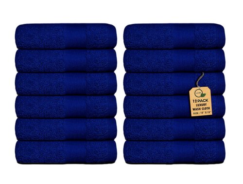 Premium Wash Cloths Pack of 12 (13" x 13") 100% Ring Spun Cotton | Luxury Washcloths | Ultra Soft Face Towels | Highly Absorbent Wash Cloths for face (Royal Blue)