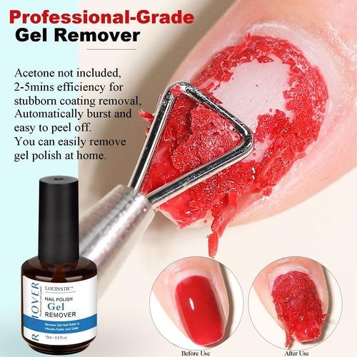 LOUINSTIC Gel Nail Polish Remover & Liquid Latex for Nails: Skin's Protective Barrier Helps Remove Easily in 2-5 Minutes, Low-Irritation, No Residue, No Foil Needed, with Manicure Tools