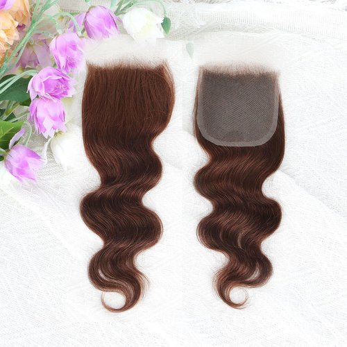 Brown color Body Wave Closure 4x4 Free Part Closure Brazilian Human Hair Closure Brown Body Wave Lace Closure Virgin Human Hair HD Lace closure Chocolate Brown (14 Inch)