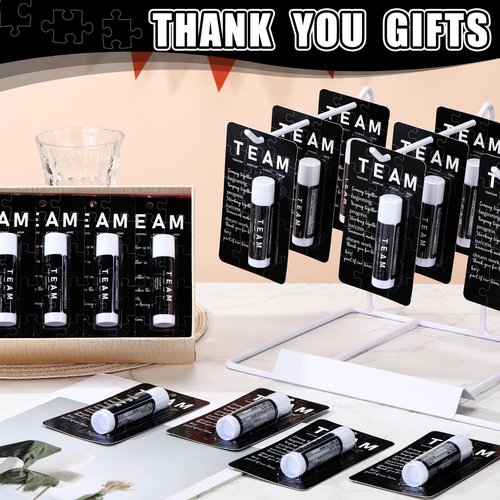 Sacubee 30 Pack Employee Appreciation Gift Lip Balms Bulk Staff Teacher Team Volunteer Thank You Gift Nurse Volunteers Appreciation Party Favor for Women Men Coworkers(Team,Black)
