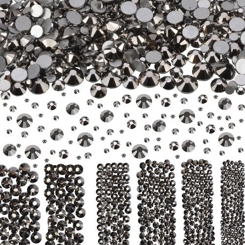 2-Box Massive Beads 8000pcs 6Sizes Nail Art Flatback Glasses Rhinestones Crystal for DIY Project with Tweezers and Picking Pen for Nail Art, Face Art, Manicure (Silver Flare, 6 Sizes)