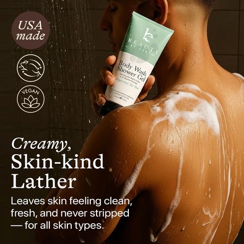 Beauty by Earth Peppermint Tea Tree Oil Shower Gel - Organic Moisturizing Body Wash for Men & Women