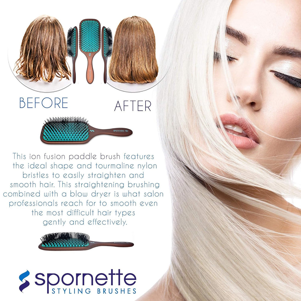 Spornette Ion Fusion Paddle Hair Brush - Ionic Bristles for Detangling & Smoothing | Medium to Long Hair