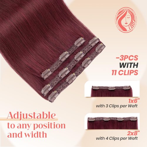 Elailite Short Clip in Hair Extensions Real Human Hair 10 Inch 56g 3PCS Lace Weft Remy Hairpieces for Women Burgundy