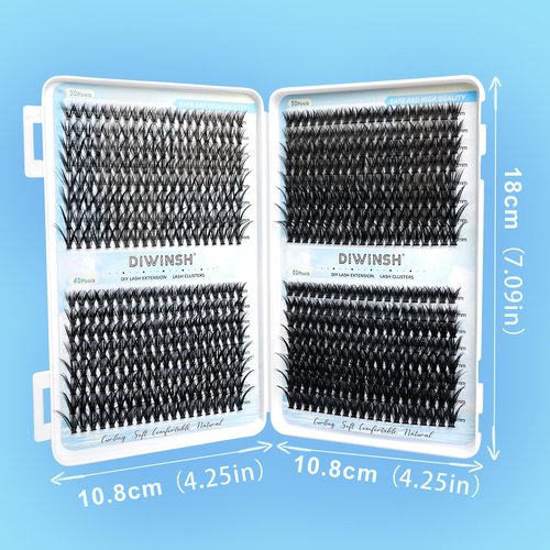 DIWINSH 640PCS Eyelash Clusters 30D+40D+50+60D Volume Lash Clusters Wispy Individual Lashes D Curl Fluffy Lash Extension 9-16mm DIY Natural Cluster Eyelash Extensions for Beginners