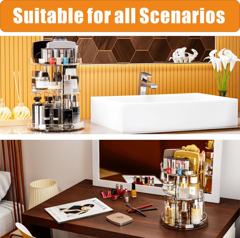 Yieach 360 Rotating Makeup Organizer for Vanity,Clear Spinning organizer and Make up organizers for Counter,Adjustable Lazy Susan Bathroom Organizer for Beauty Product and Skin Care Storage Carousel