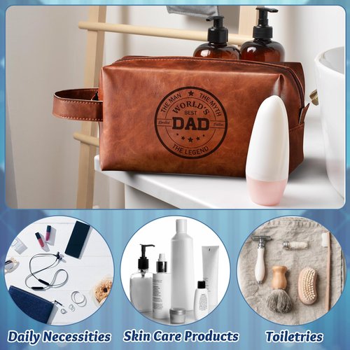 EYxsaxenk Man Travel Toiletry Bag - Father's Day World's Best Dad Man PU Leather Travel Essential Makeup Organizer Pouch Bag Organizer Bathroom Accessories Dopp Kit Husband Dad's Birthday Party Gifts