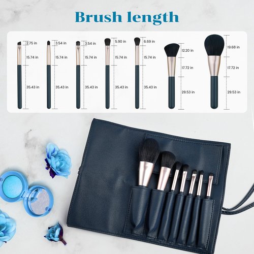 DEFSAP Cosmetic Makeup Brushes Set, Professional Make up Set, Premium Brush Kit tools, Soft Synthetic Hair for Face, Cheek, & Eye Makeup, with Leather Pouch (Dark Green,7 Pcs)