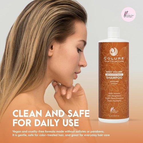 COLURE Body Volume Shampoo - Volumizing Sulfate-Free Cleanser for Fine Thinning Hair | 33 Fl Oz