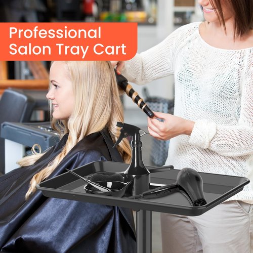 TASALON Salon Tray on Wheels,Rolling Tray Trolley for Salon Essentials, Adjustable Height Provides Ample Storage for Hairstylist, Tattoo and Clinic Use - Black