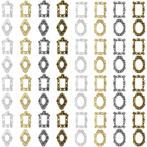 Mxxipp 80pcs Frame Charms for Women, Gothic Photo Frame Art Charms, 3D Metal Nail Accessories for DIY Manicure Sunglasses Scrapbook Bookmarks - Gold, Silver, Retro Gold & Retro Silver