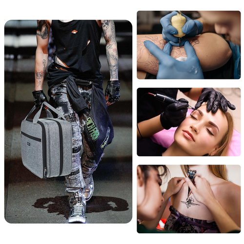 ELCUPA Tattoo Carrying Case-Tattoo Supplies Organizer-Tattoo Kit Case -Tattoo Supplies Carrying Bag for Tattoo Stencil Printer, Tattoo Ink, Tattoo Equipment, Tatoo Pens Black (BAG ONLY)