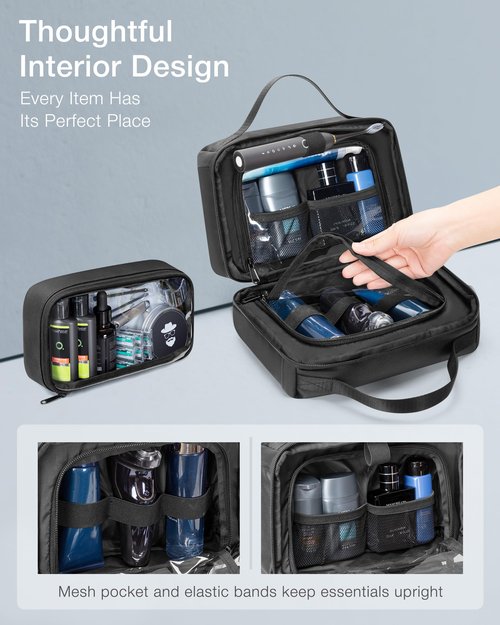 Marscamd Toiletry Bag with Travel Cube, Mens Water-Resistant Hygiene Bag, Versatile Organizer for Shaving Accessories, Bathroom and Shower Essentials, Black