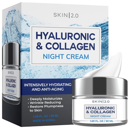 Skin 2.0 Hyaluronic & Collagen Face Moisturizer – Deep Hydration & Firming Night Cream For Dry or Dull Skin – Dermatologist Tested, Anti Aging, Korean Skin Care, Vegan, Clean Beauty – 1.69 Fl Oz
