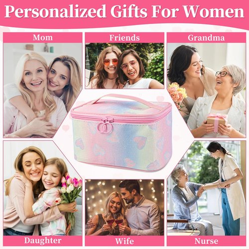DALINEEYI Makeup Bag, Travel Makeup Case Organizer With Handle and Divider, Make Up Box for Women, Cute Cosmetic Bag for Girls Sister Gifts