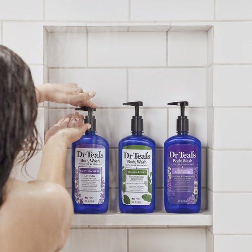 Dr Teal's Body Wash with Pure Epsom Salt, Soothe & Sleep with Lavender, 24 fl oz (Pack of 4)