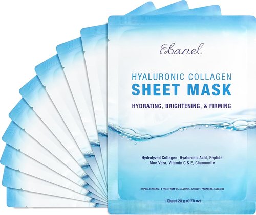 Ebanel Collagen Face Masks - 10 Pack Hydrating Sheet Masks with Hyaluronic Acid & Vitamin C | Anti-Aging & Brightening