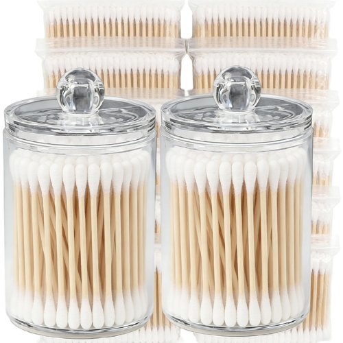 RIKWOG Cotton Swabs, 1200 Count Bamboo Sticks Cotton Swabs with 2 Clear Container Cotton Buds with Wooden Handles For Ears Makeup or Nails Personal Care