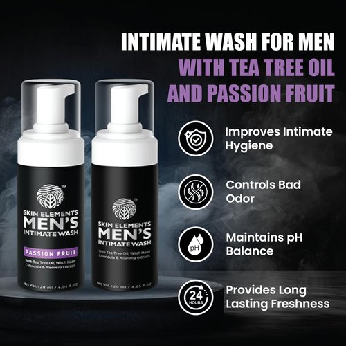 Skin Elements Men's Intimate Wash Combo | Pack of 2 | Jabon Intimo Hombre | Tea Tree Oil + Passion Fruit | pH Balanced Foaming Wash | Soothes, Refreshes & controls Bad Odor | (240 ml)