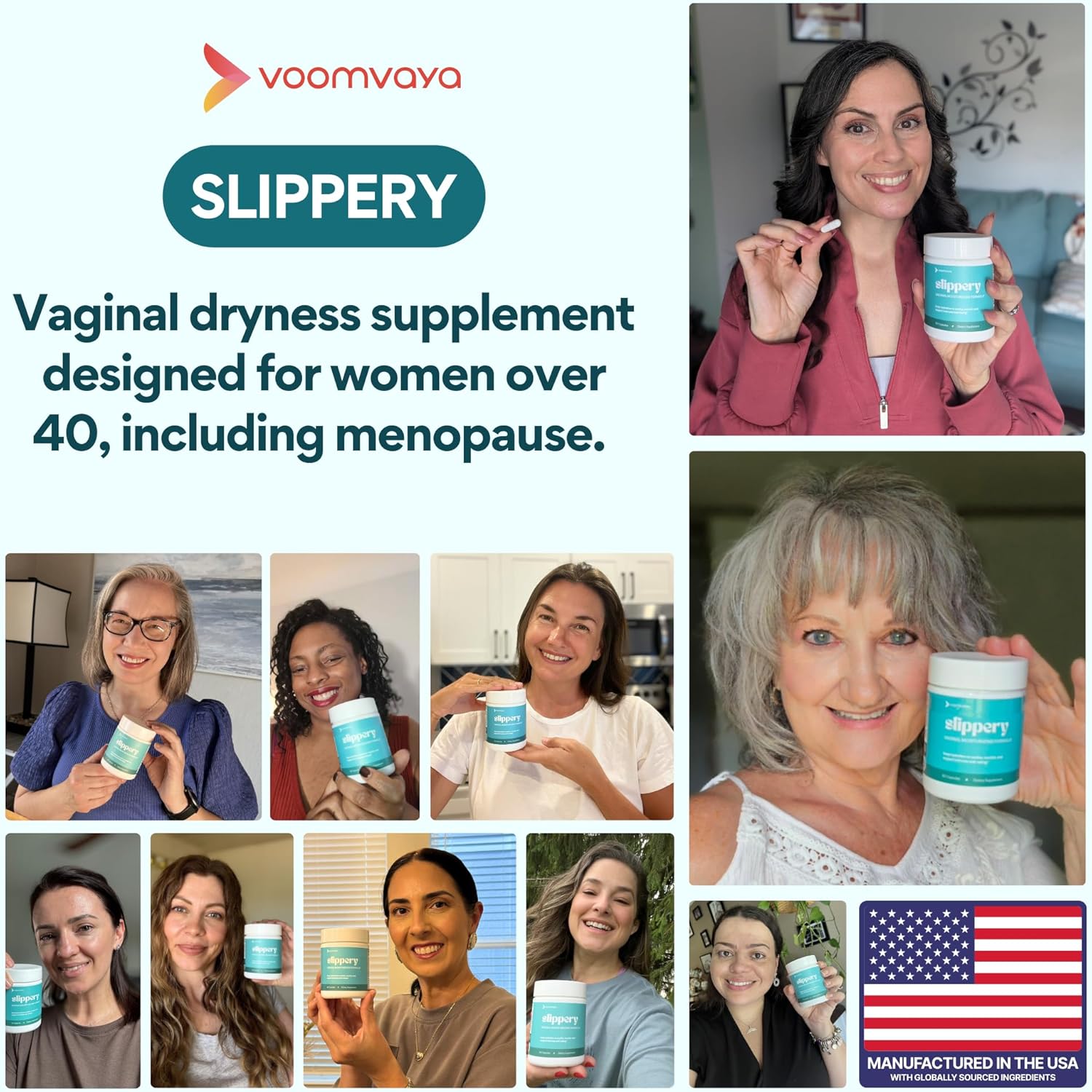 VoomVaya Vaginal Moisturizer - Slippery Elm Relief for Women Over 40 | 60 Capsules for Dryness