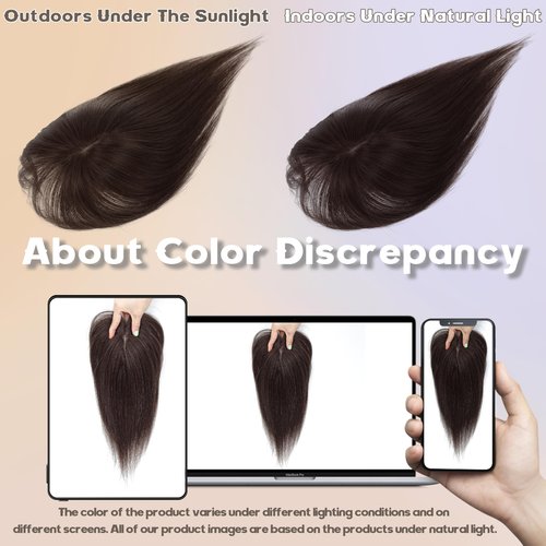 BUPPLER Hair Toppers for Women Real Human Hair-U Shape Toppers Hair Pieces for Women with Thinning Hairr 150% Density Silk Base Clip in Human Topper with Bangs for Daily Use(Dark Brown