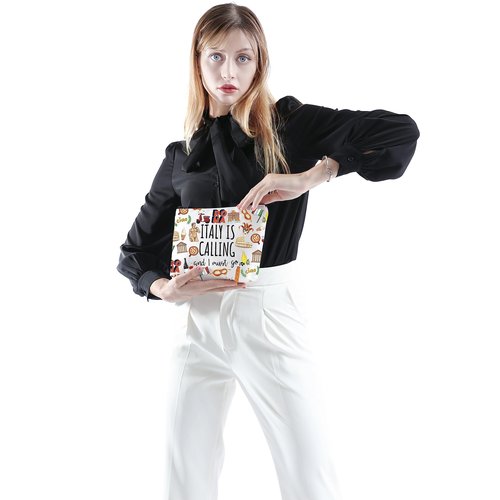 POFULL Italy Map iconic traditional Souvenir Gift ITALY Is Calling and I Must Go Traveller Zipper Pouch Makeup Bag (white ITALY Calling Bag)