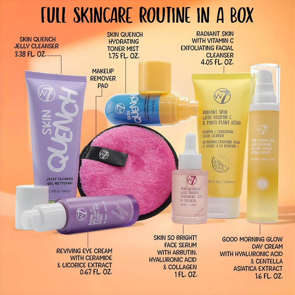 W7 Beauty Blast Skincare Secrets Set - Complete Full-Size Routine with Day Cream, Serum & Eye Cream
