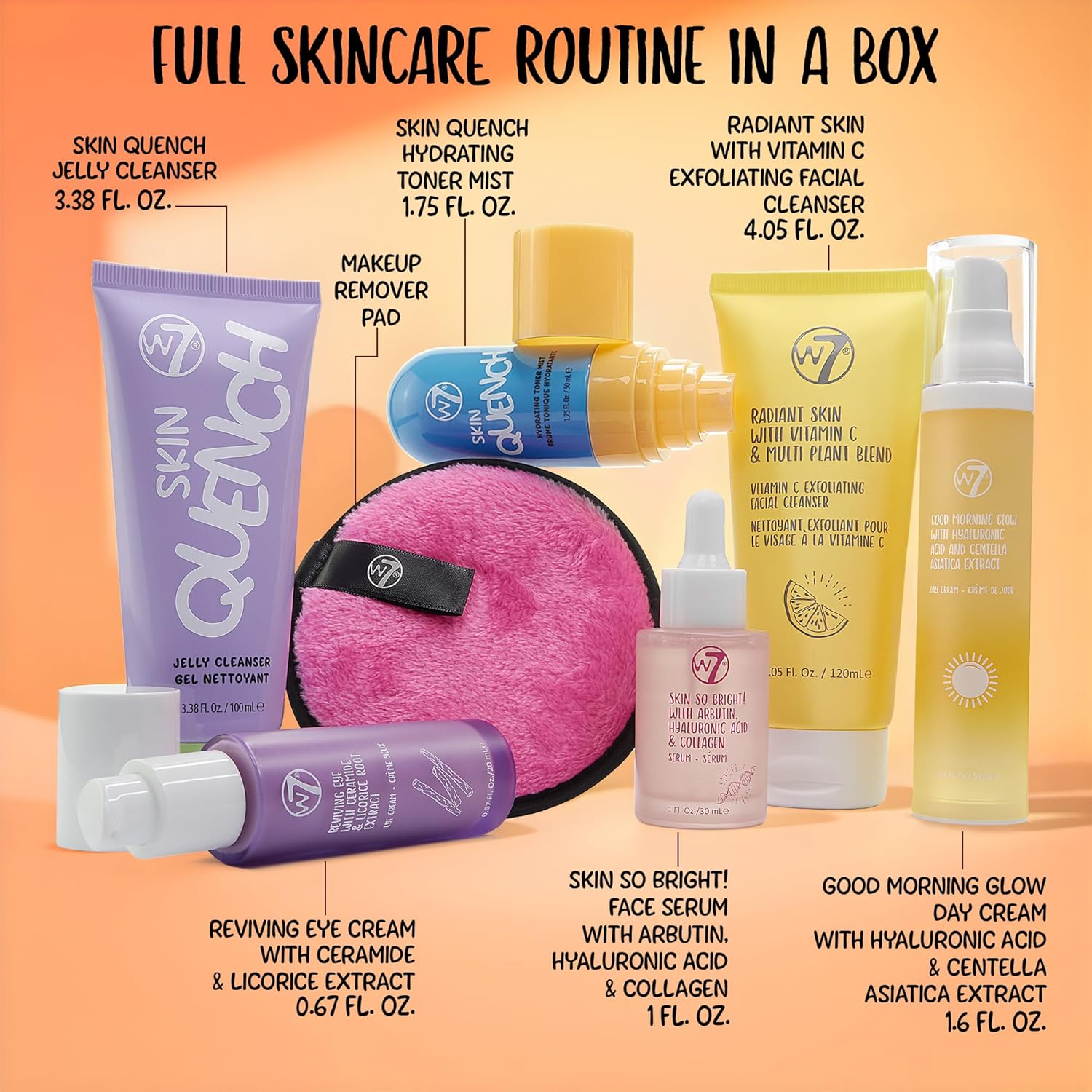 W7 Beauty Blast Skincare Secrets Set - Complete Full-Size Routine with Day Cream, Serum & Eye Cream