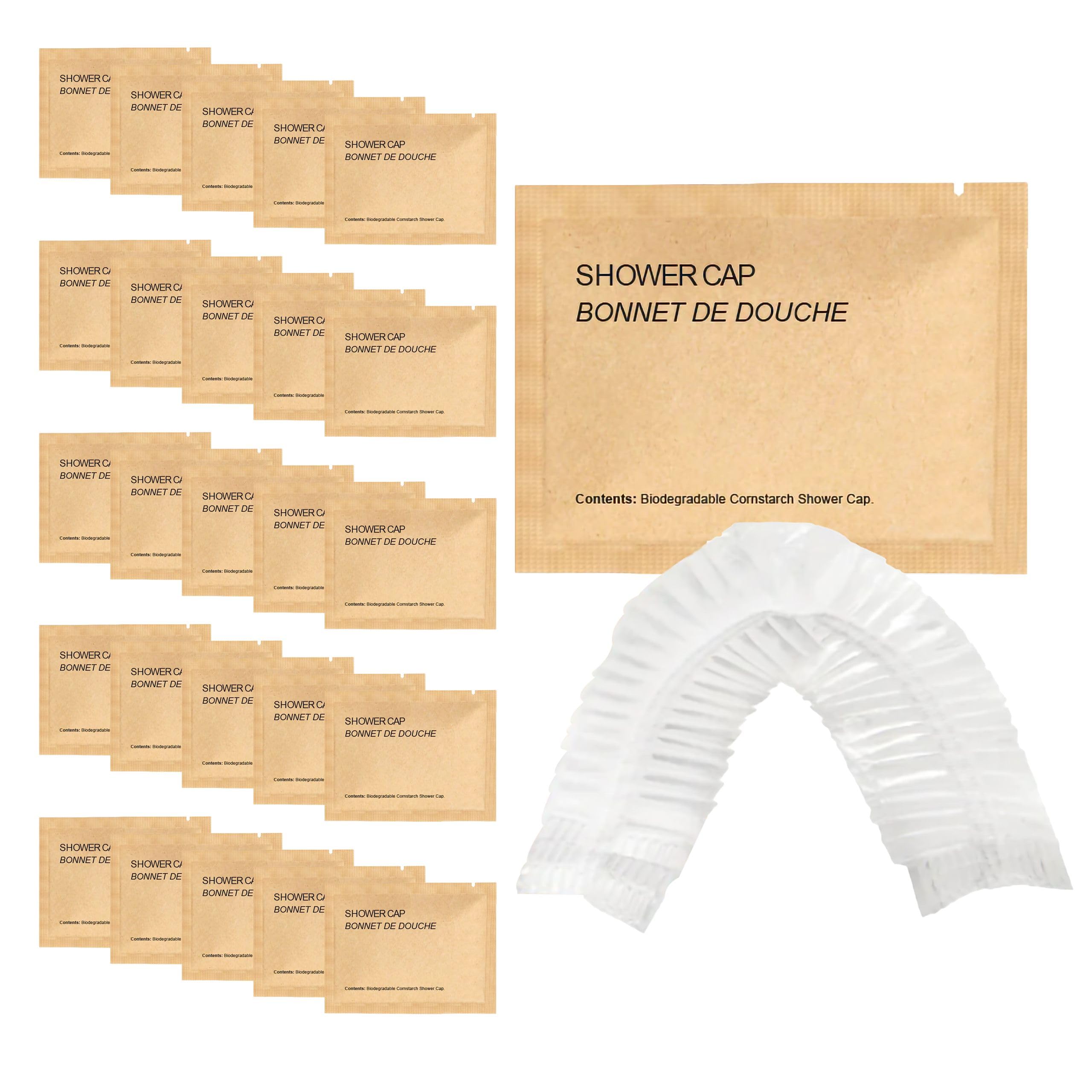 World Amenities Kraft Paper Shower Caps - Disposable Shower Caps in Kraft Paper Sachet (25 Pack)