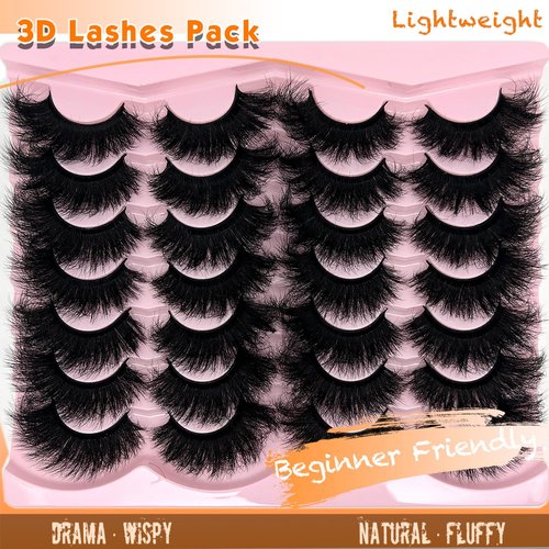 loladook Mink Lashes Fluffy 20mm Big Faux Mink Strip Lashes Cat Eye Long False Eyelashes Dramatic Soft 25mm 3D Volume Eyelashes Pack 14 Pairs