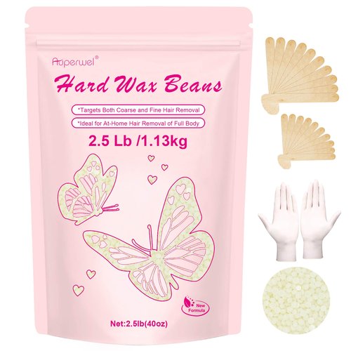 Auperwel Wax Beads 2.5lb,Hard Wax Beads Suitable for Brazilian Bikini & Coarse Hair, Sensitive Skin Hard Wax for Hair Removal (Face/Body/Armpit), Refill Wax Bags for At-Home Waxing