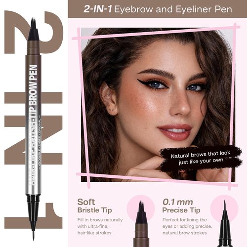 CALAILIS Eyebrow Pencil - 2-in-1 Microblading & Eyeliner Dual-Ended Tool for Natural, Waterproof Brows (Dark Brown)