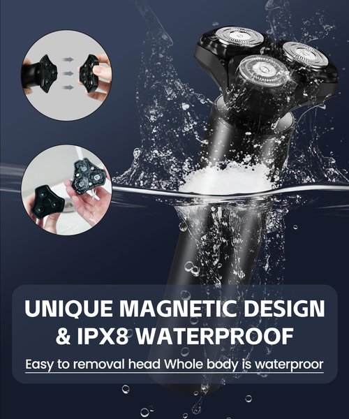 Electric Razor for Men，10,000RPM High-Speed Motor, IPX8 Waterproof, USB Fast Charging, 5-Min Quick Charge & Travel Lock,Black
