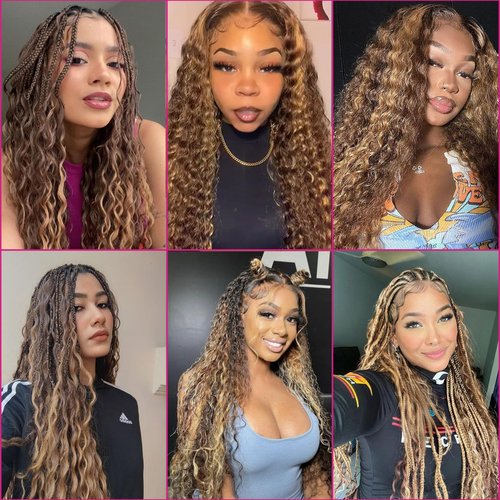 Highlight Human Braiding Hair for Boho Braids 110g Deep Water Wave Bulk Human Hair for Braiding Knotless 12A Curly Bulk Bohemian 3 Bundles P/430 Unprocessed Brazilian Ombre Extensions 18 Inch