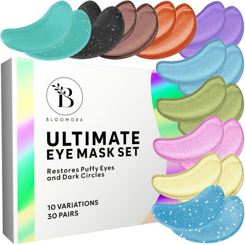 BLOOMORA Variety Box Under Eye Patches for Puffy Eyes and Dark Circles(30 PAIRS), Collagen & Hyaluronic Acid Gel Masks for Hydration, Anti Wrinkle Patches, Bridesmaid Gifts, Bachelorette Party Favors