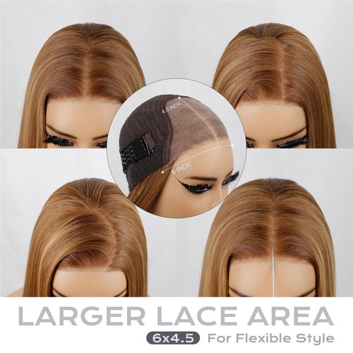 BLL Glueless Wig, Honey Blonde Synthetic Lace Front Wigs for Black Women Pre Plucked Pre Cut 6x5 Lace Easy to Wear Put on and Go 26inch Long Straight Highlight Wig