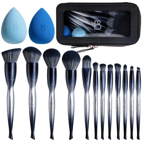 BS-MALL Professional Makeup Bruhses & 2 Pcs Makeup Sponges for FoundationPremium Synthetic Foundation Powder Concealers Eye Shadows Blush Makeup Brushes with Black case