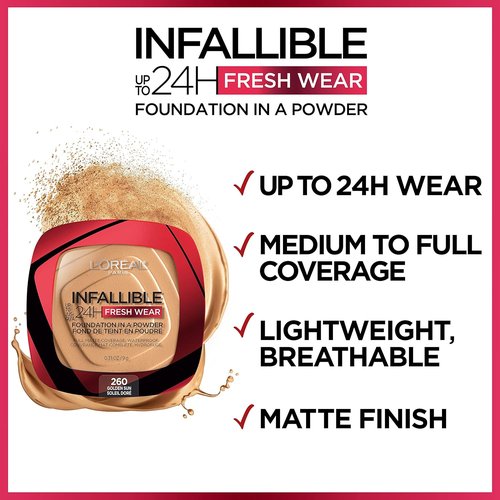 L'Oreal Paris Makeup Infallible Fresh Wear Foundation Powder - Waterproof, 24H Wear, True Beige, 0.31 oz.