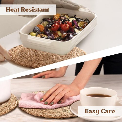 Aofmee Round Woven Placemats Set of 6 - Boho Rattan Table Mats in Natural Water Hyacinth for Rustic Dining Decor