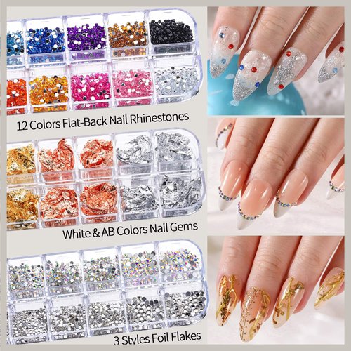 FANDAMEI Nail Design Kit, Nail Art Kit, 15 PCS Nail Brushes For Nail Art, Nail Art Tools, Rhinestones For Nails, Nail Stickers, Pearl Chrome Nail Powder, Chrome Powder For Nails, Nail Design Tools