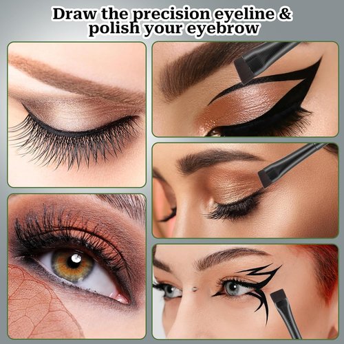 Skiennix 12 Pack Angled Eyeliner Brush Set - Ultra Thin Eyebrow & Eye Makeup Applicators